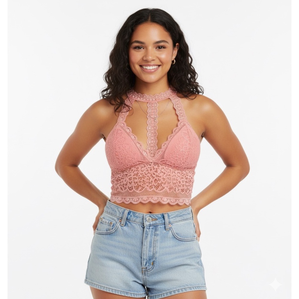 Lace Halter Bralette | Removable Padding | One Size |‎ Blush or Black